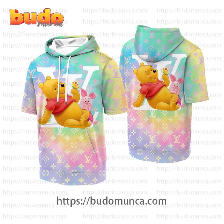 Louis vuitton and winnie the pooh disney relax hooded short sleeve t-shirt gift uninque for kid man women